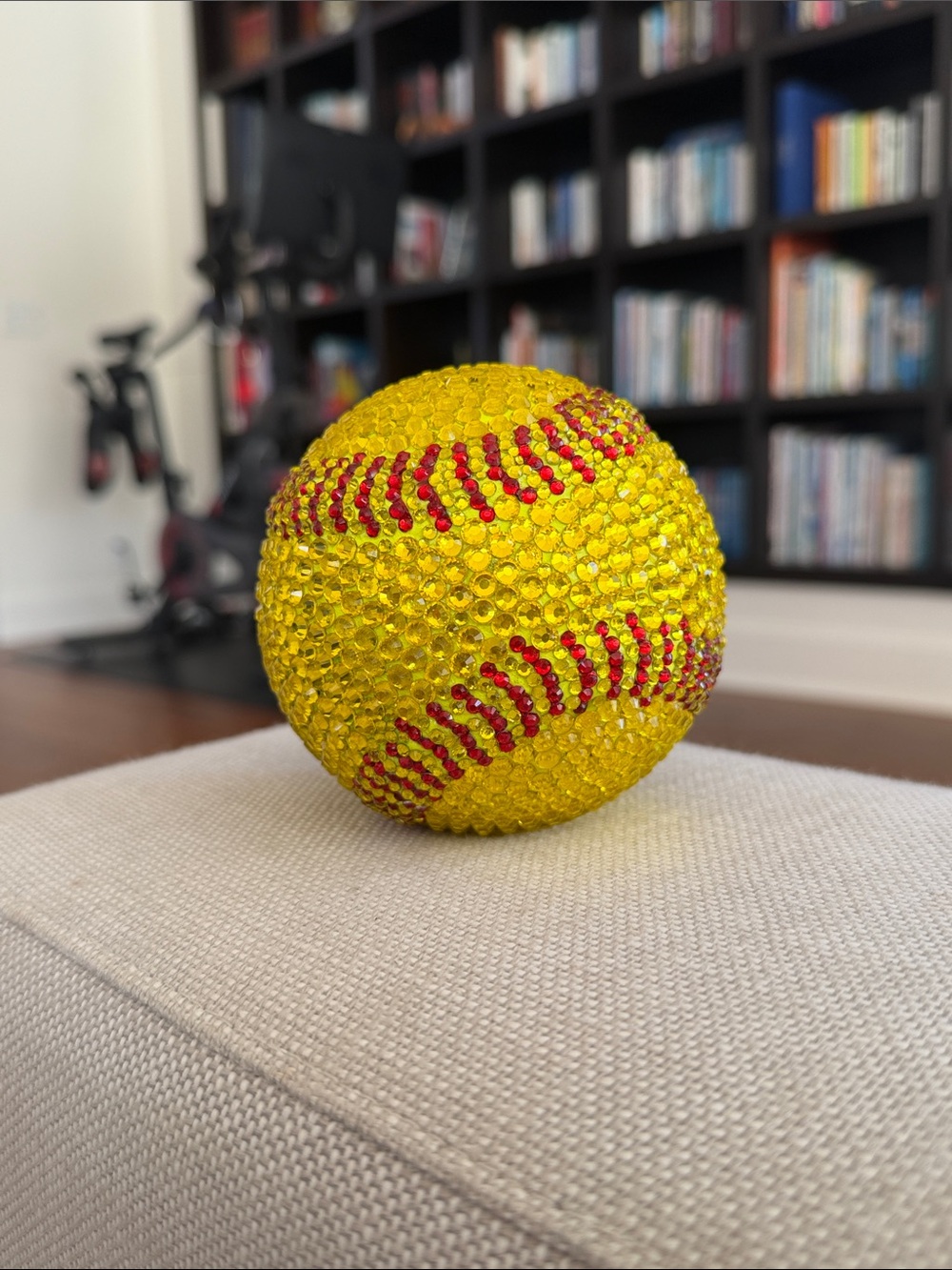 Yellow Crystal Softball with Red Stitching